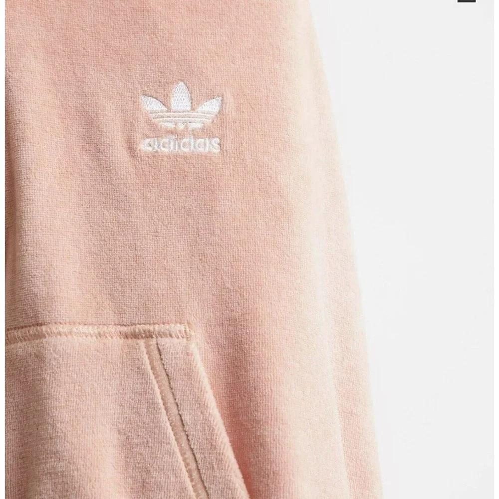 Adidas Women's "Relaxed Risque" Velour Zip Hoodie Casual Color Blush - Picture 2 of 4